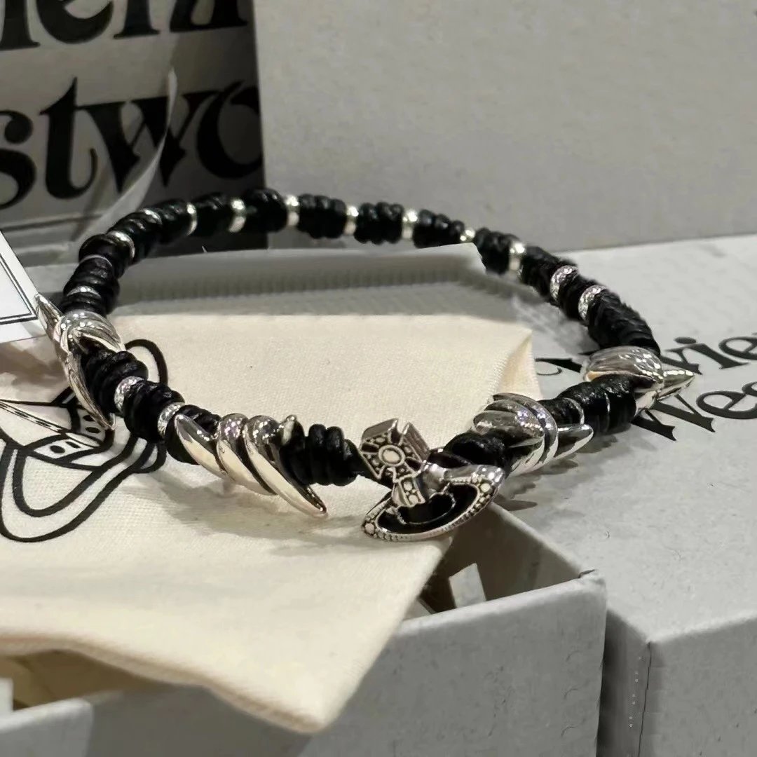 Vivienne Westwood Orb Black Braided Punk Bracelet