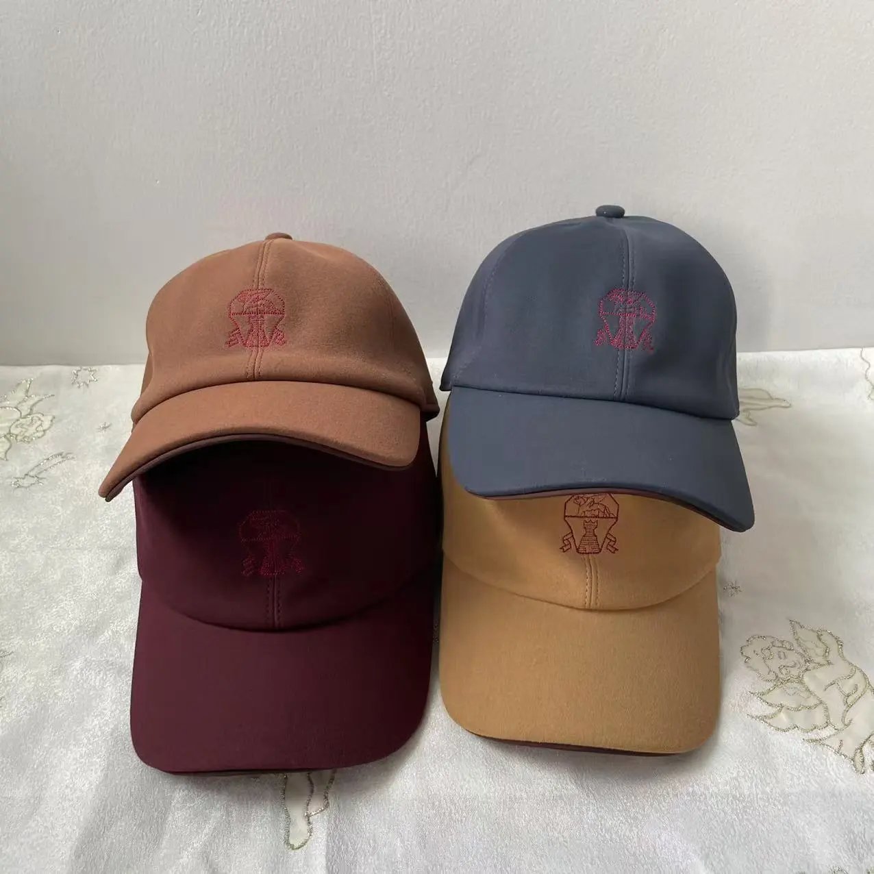 Embroidered Logo Baseball Cap Beige Black Gray Olive Burgundy Tan Casual