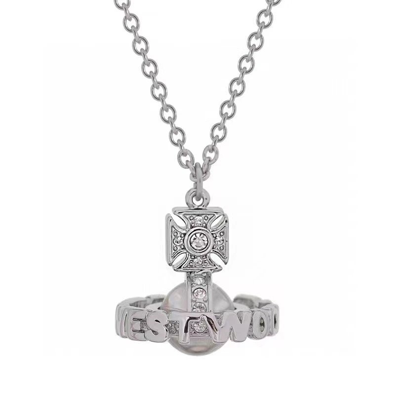 Vivienne Westwood Orb Silver Crystal Punk Necklace