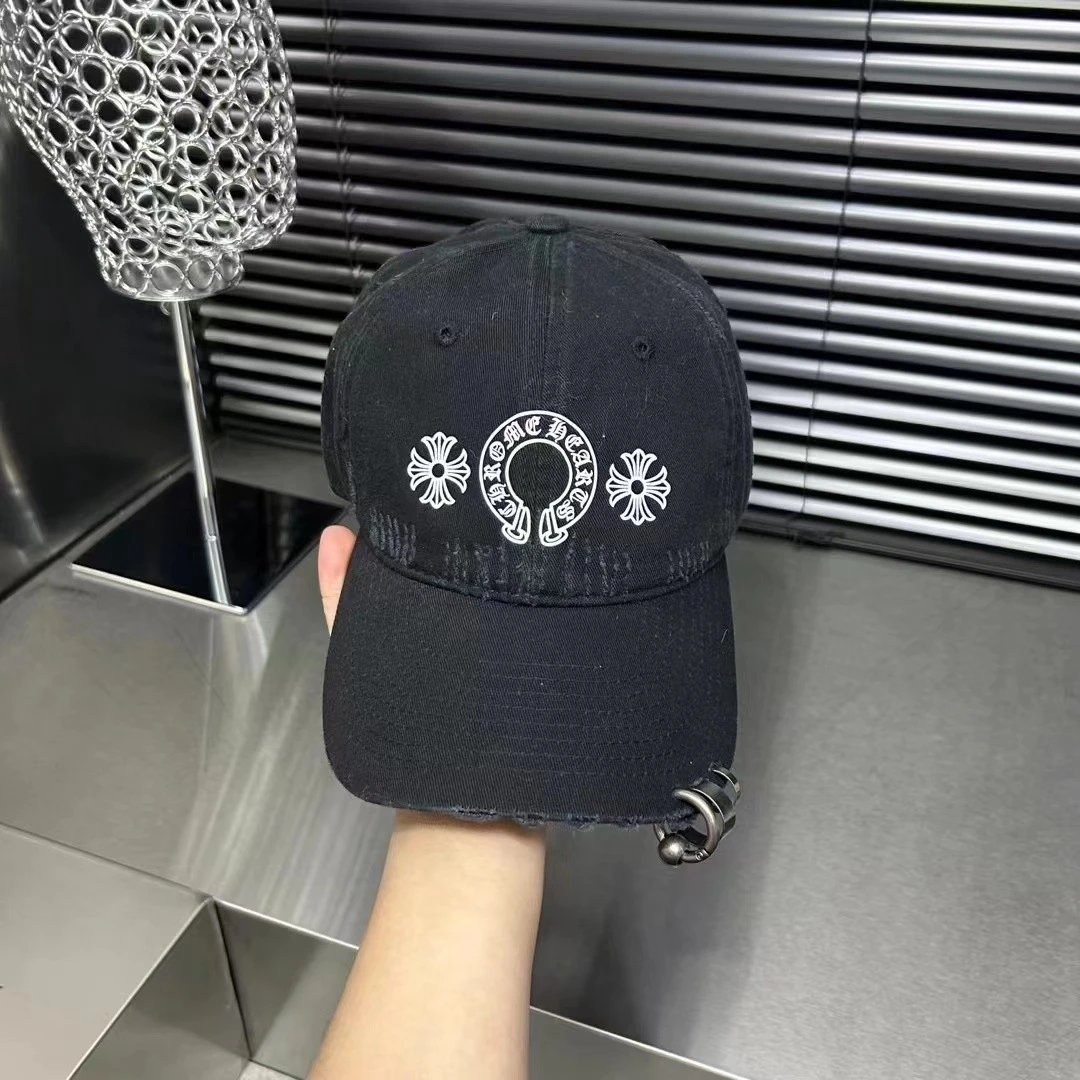 Chrome Hearts Embroidered Distressed Baseball Cap Gray Beige White Navy Streetwear