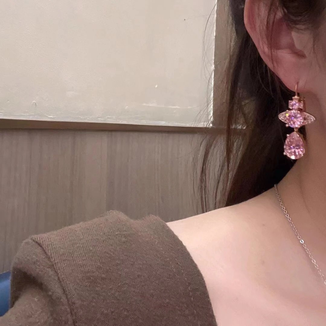 Vivienne Westwood Orb Clear Pink Yellow Crystal Drop Earrings