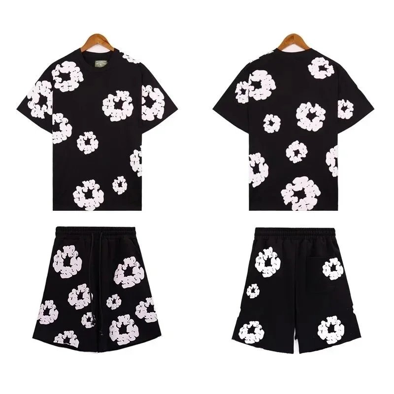 Cotton T-Shirt Shorts Set White Floral Print Casual