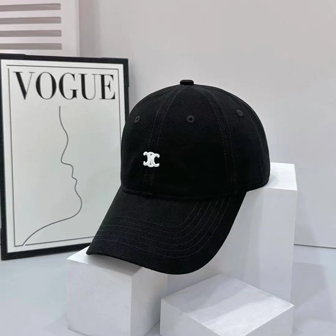 Black Cotton Baseball Cap with White Logo Embroidery Casual Style