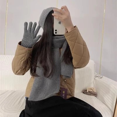 Knitted Beanie and Scarf Set with Pom Pom and Button Detail in Cream Red Taupe Black Gray