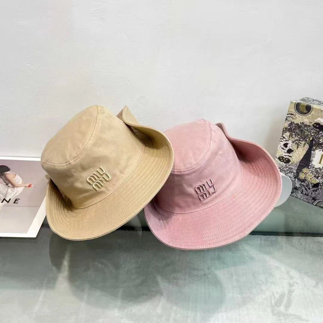 Miu Miu Beige Pink Embroidered Bucket Hat