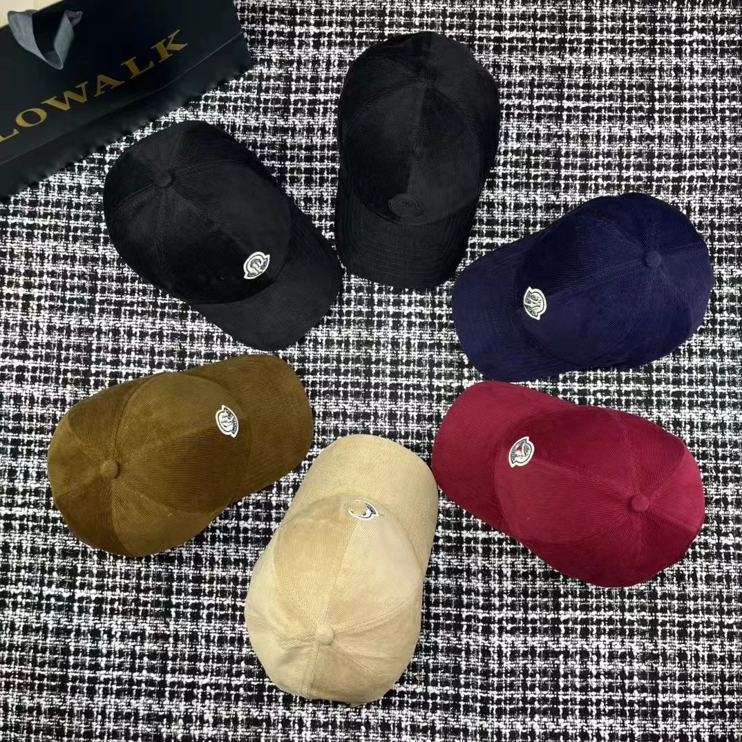 Moncler Logo Corduroy Baseball Cap Black Navy Olive Beige Burgundy Casual