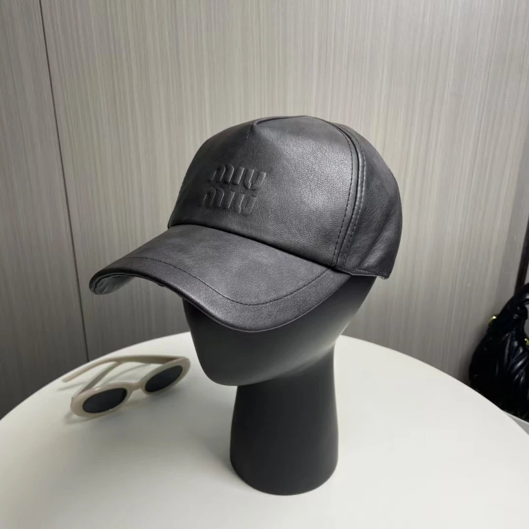 Miu Hats Embossed Logo Leather Baseball Cap image 2