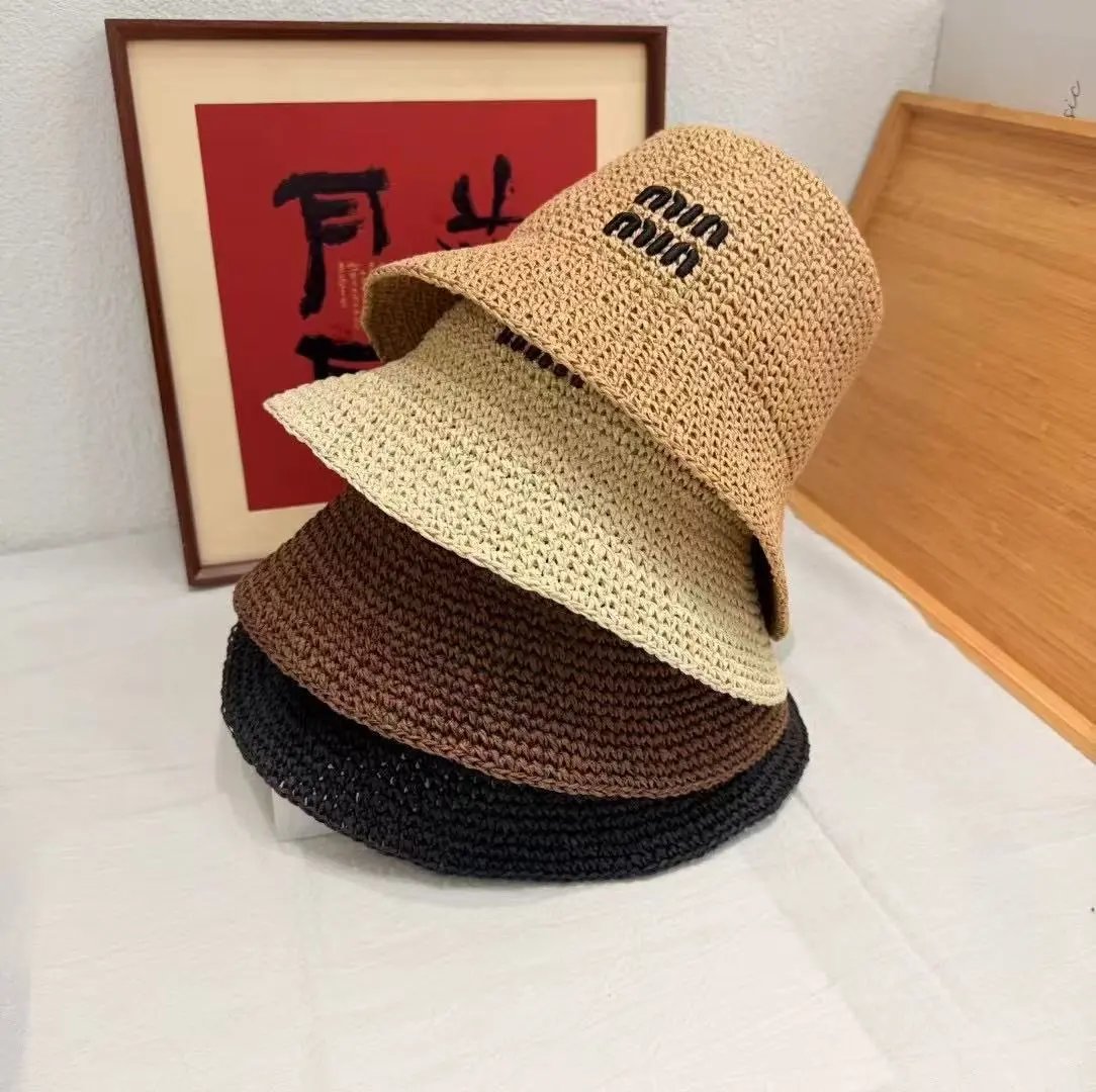 Miu Miu Woven Straw Beige Brown Black Bucket Hat