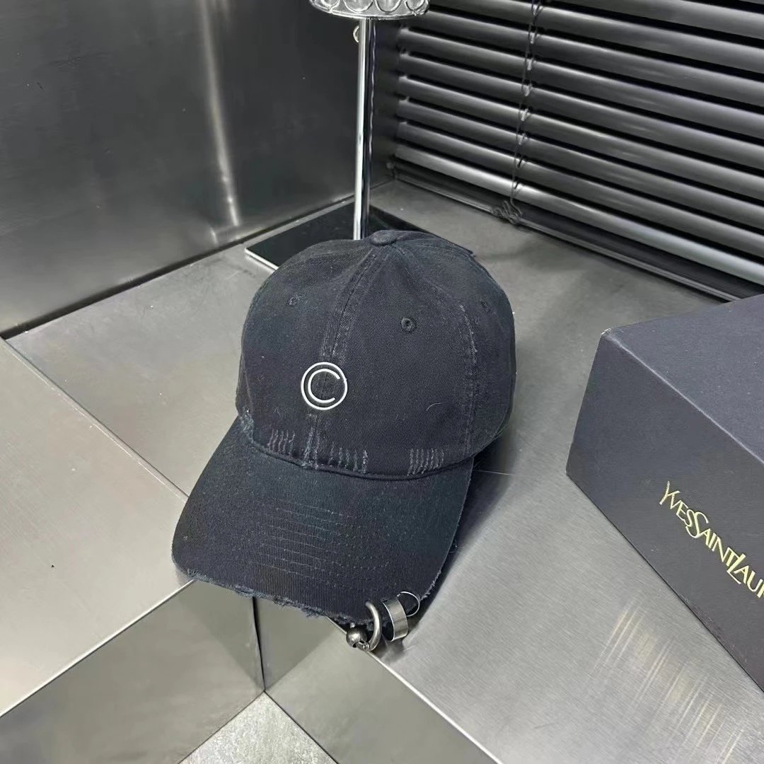 Circled Logo Distressed Cotton Baseball Cap Beige White Black Olive Streetwear
