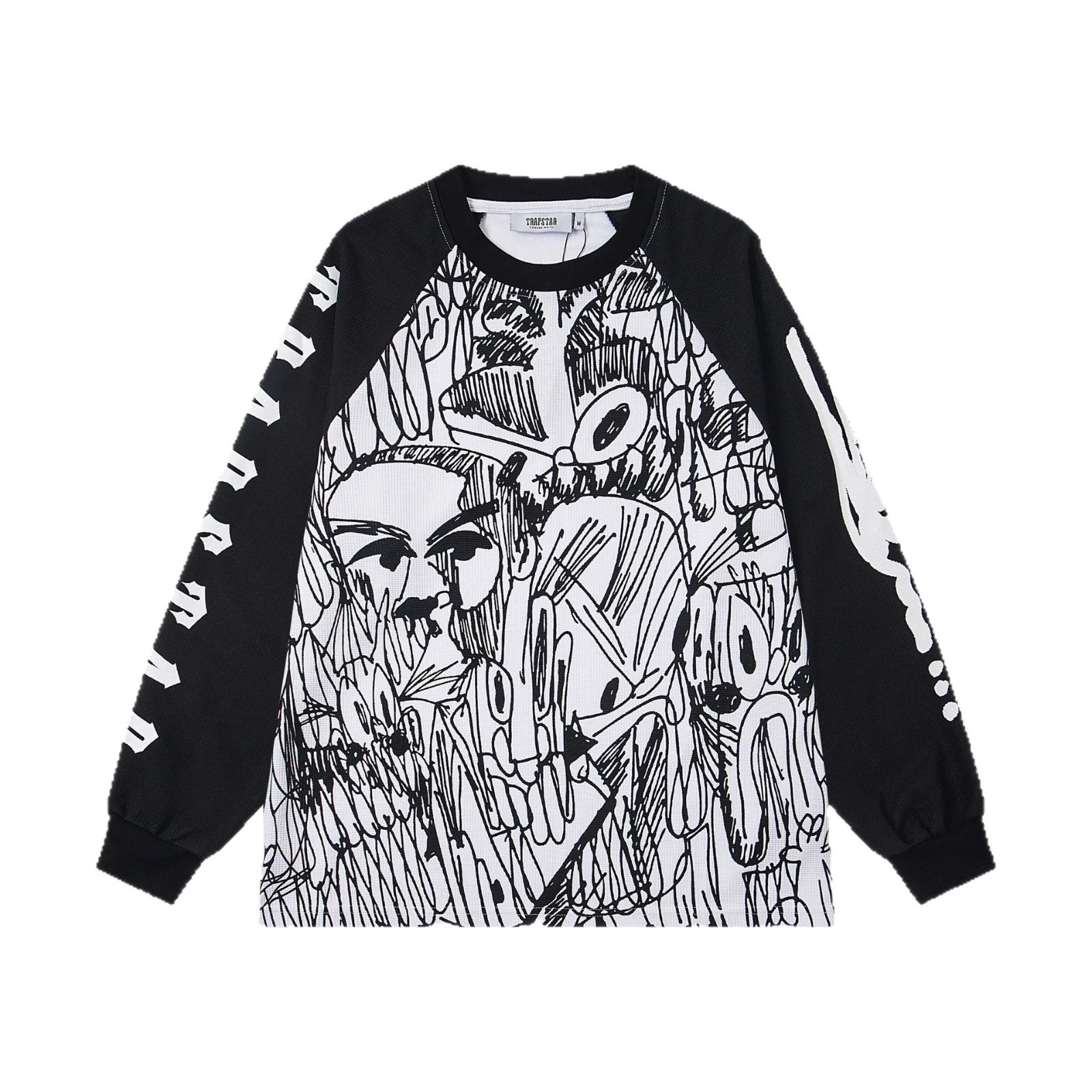 Trippie Red Long Sleeve Raglan Black Gray Abstract Print Tee