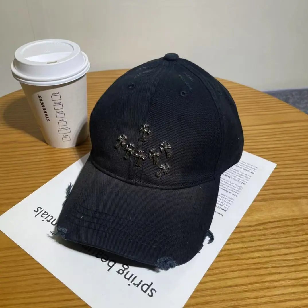 Distressed Baseball Cap with Embroidered Cross Motif Five Colors Streetwear