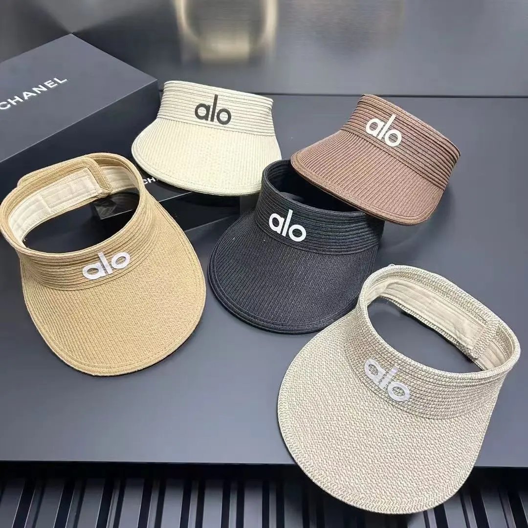 Alo Logo Embroidered Corduroy Visor Hat Beige Tan Black Cream Casual Sun Visor