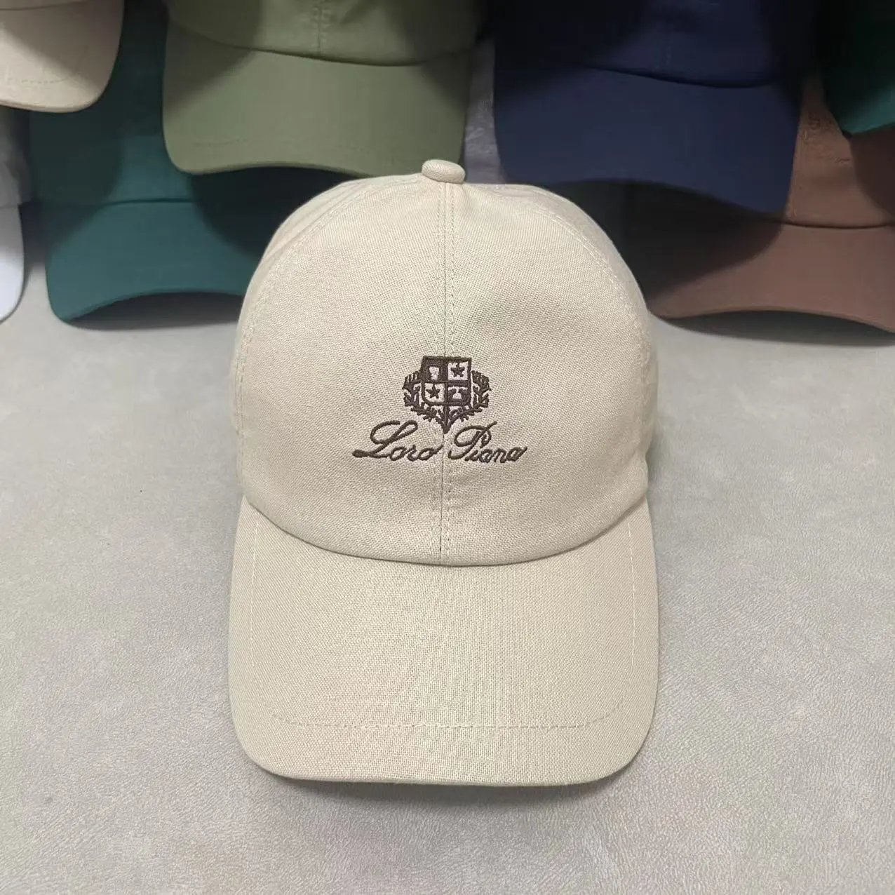 Loro Piana Hats Embroidered Crest Baseball Cap — Khaki Red