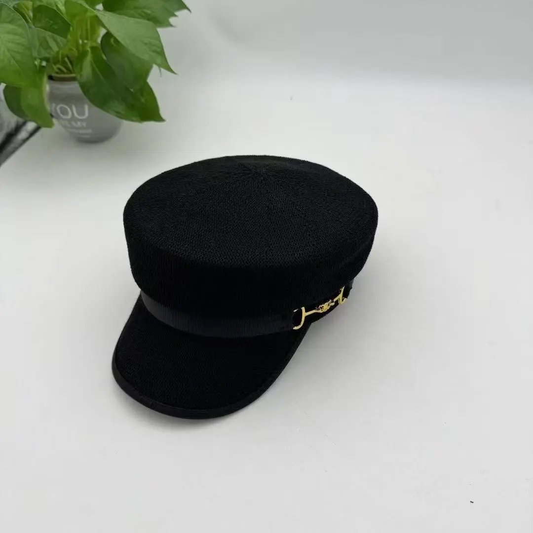 Woven Captain Hat Red Beige Black Military Style