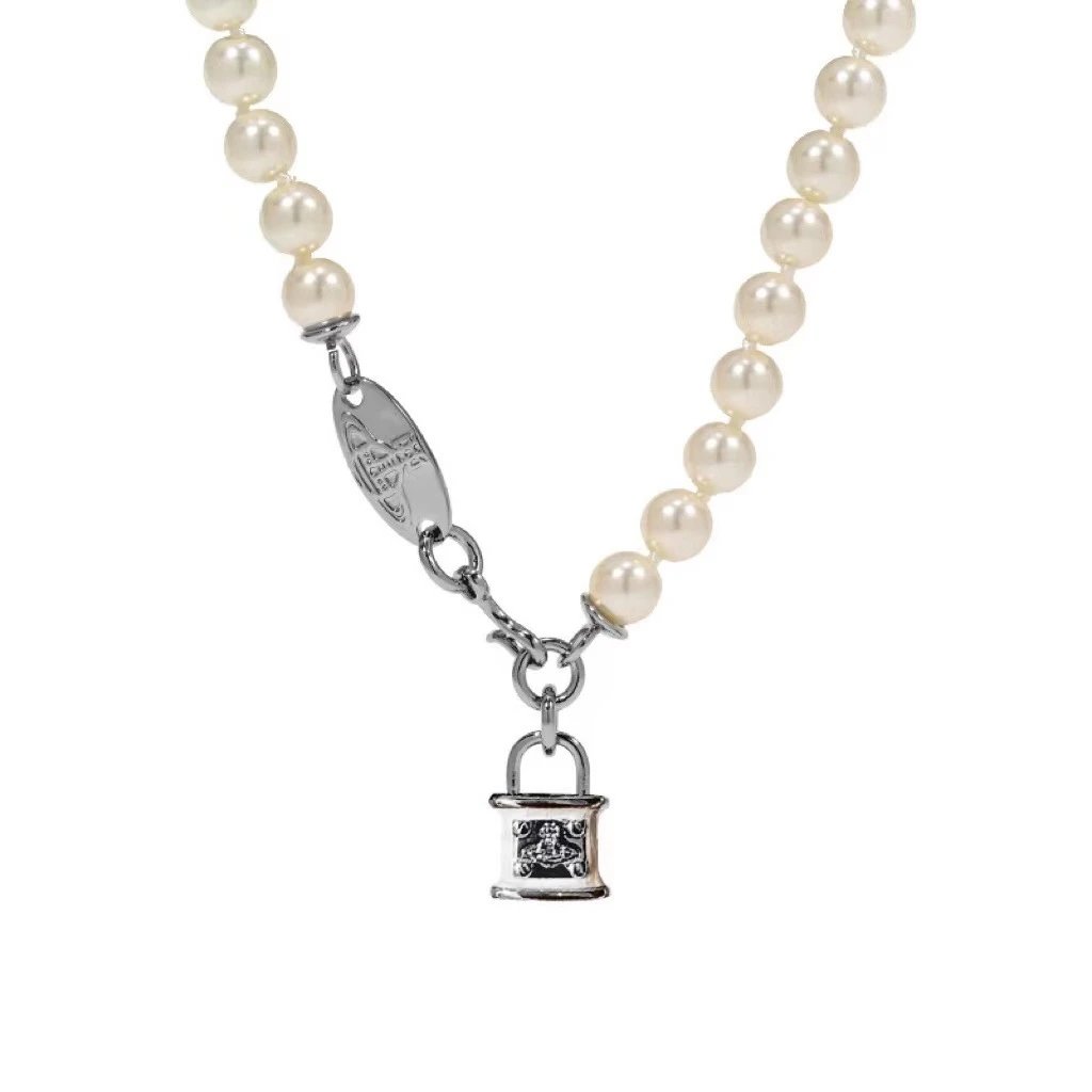 Vivienne Westwood Pearl White Lock Charm Necklace