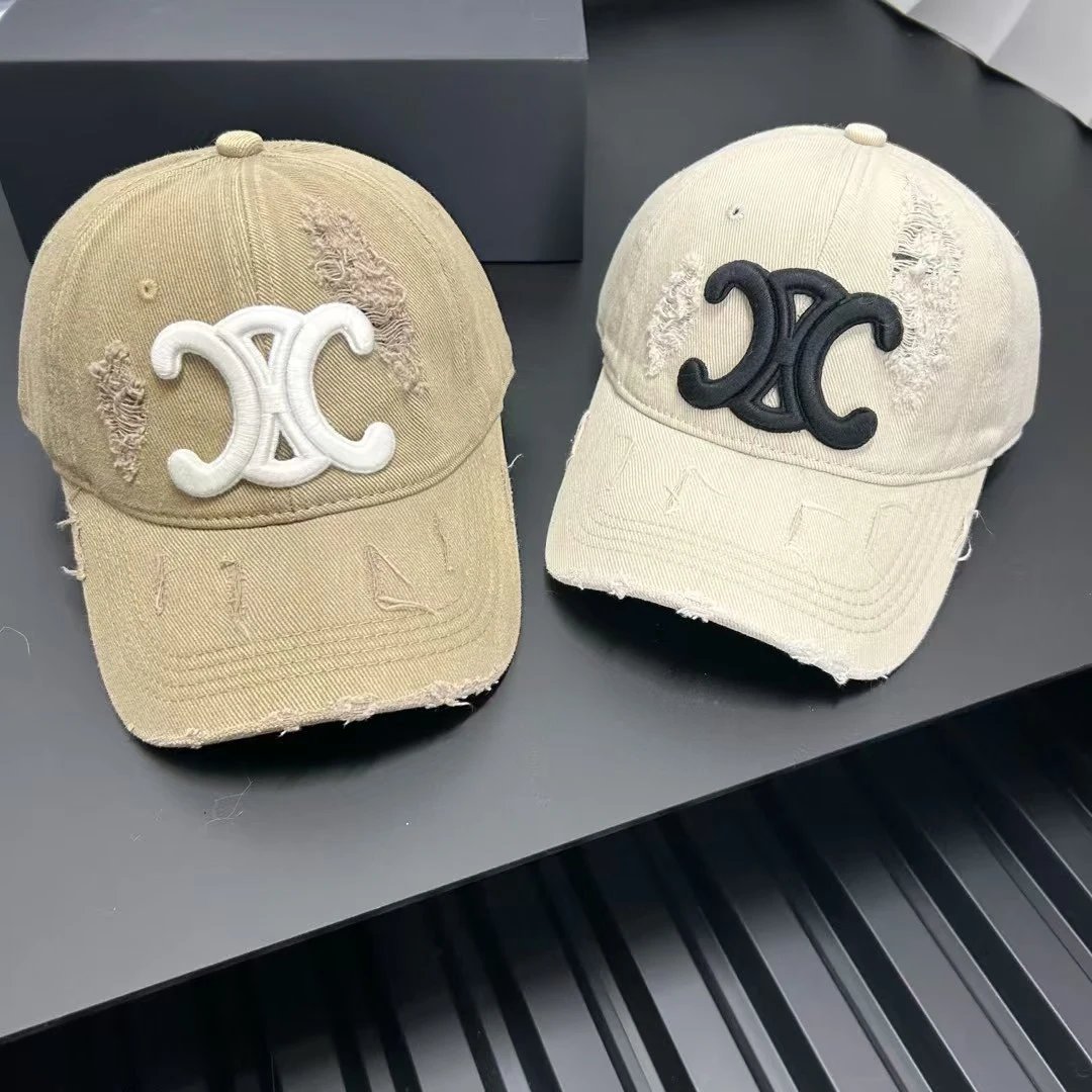Chanel CC Logo Distressed Cotton Baseball Cap