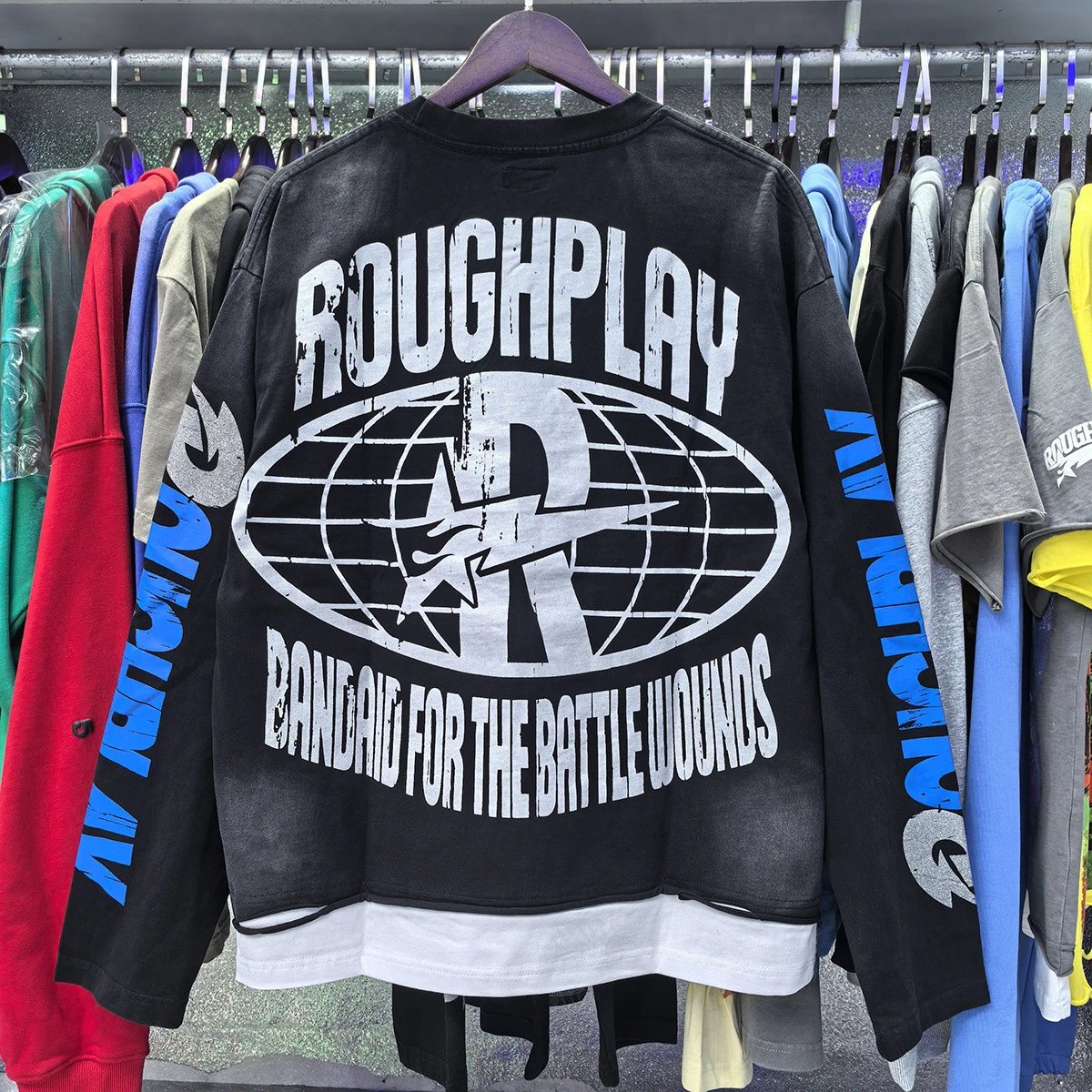 Roughplay Bandaid For The Battle Wounds Black Distressed Graphic Sweatshirt
