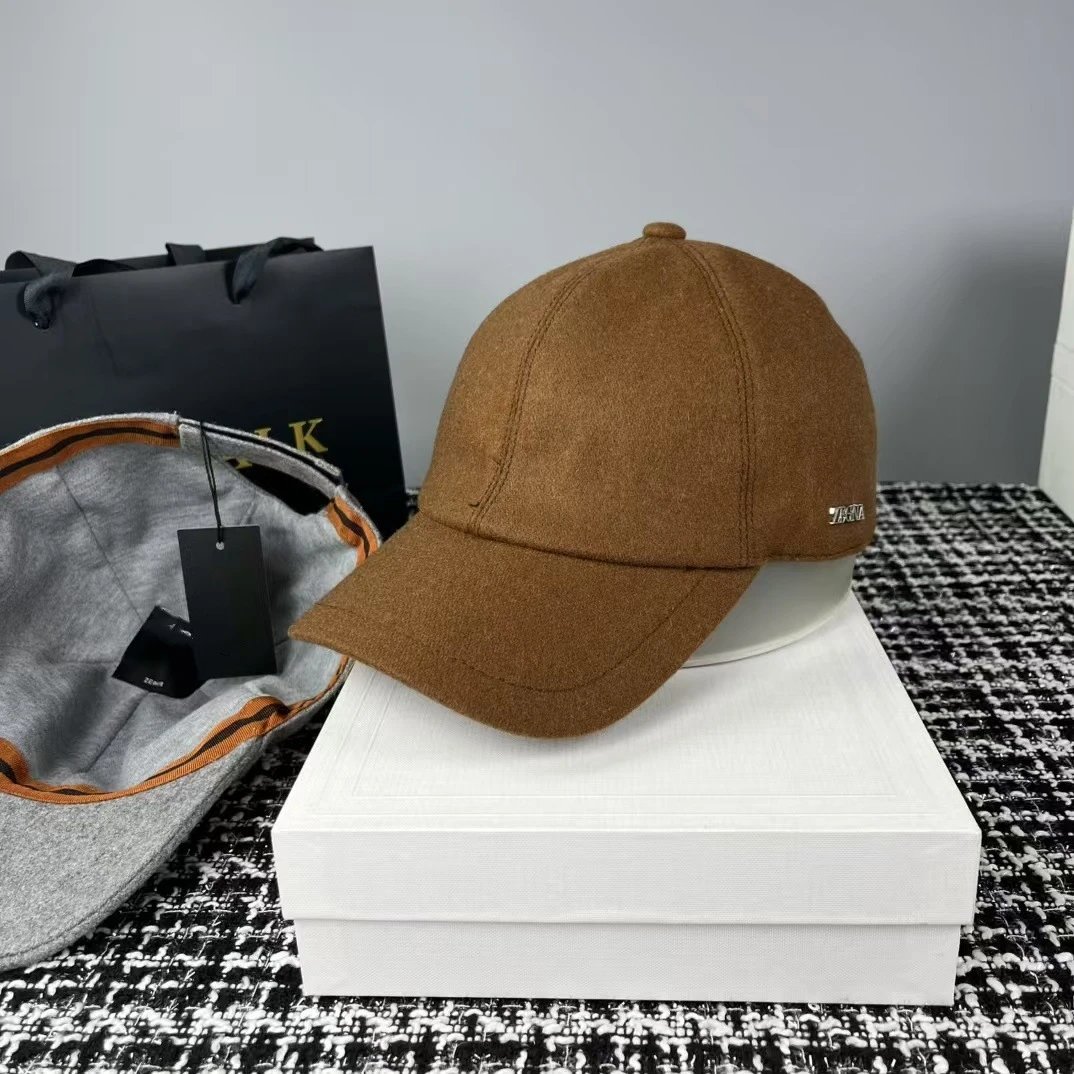 ZEGNA Hats Wool baseball cap with metal logo plaque — brown
