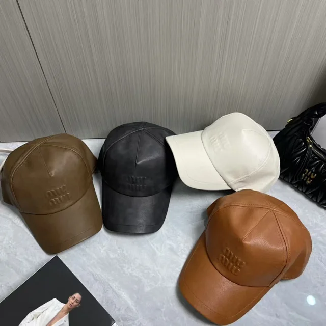 Miu Hats Embossed Logo Leather Baseball Cap product detail image 1