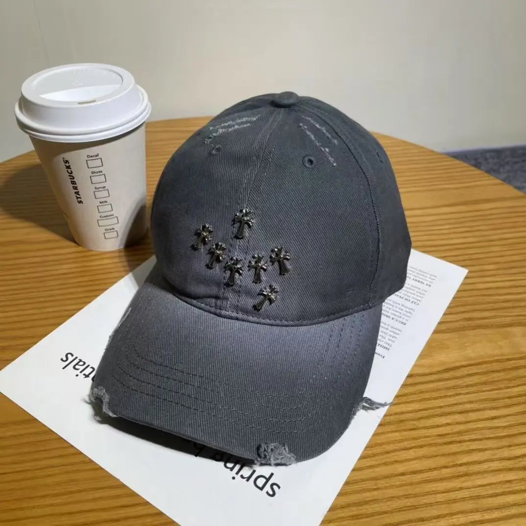 Distressed Baseball Cap with Embroidered Cross Motif Five Colors Streetwear