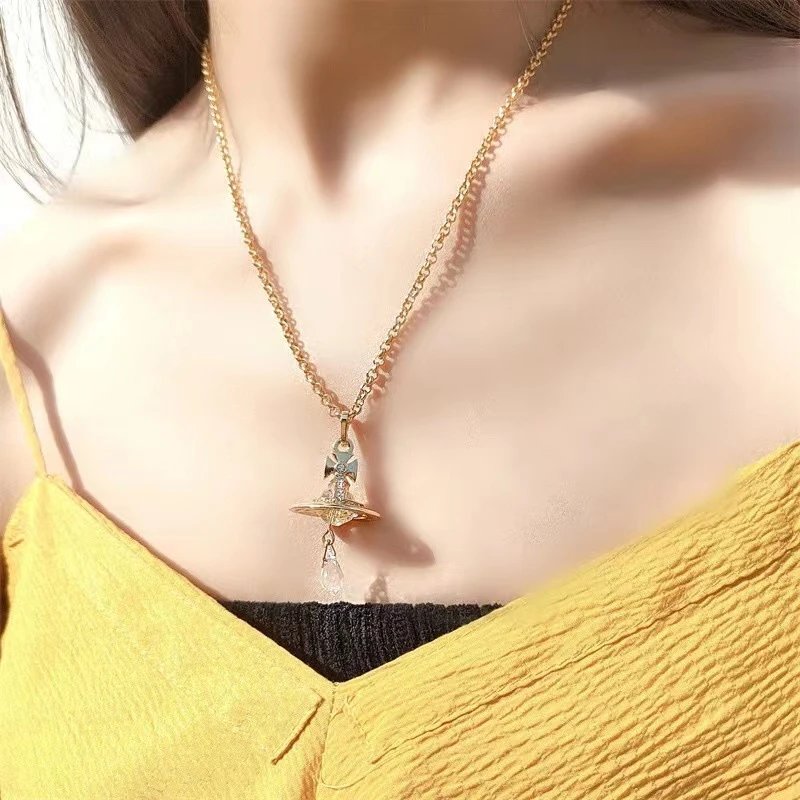 Vivienne Westwood Orb Gold Clear Crystal Pendant Necklace