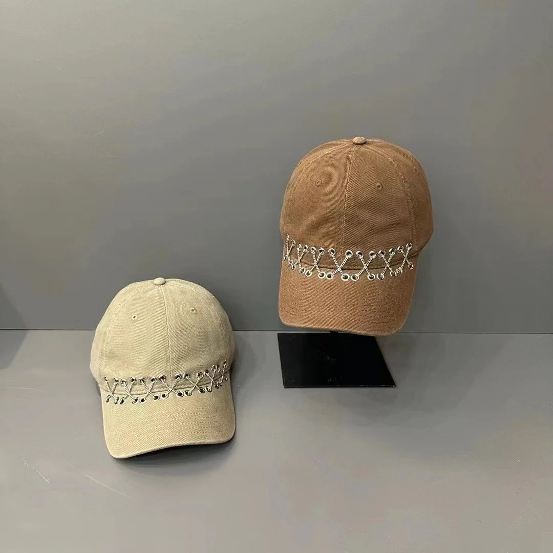 Corduroy Baseball Cap Black Brown Red Beige Embroidered Eyelet Strap Style