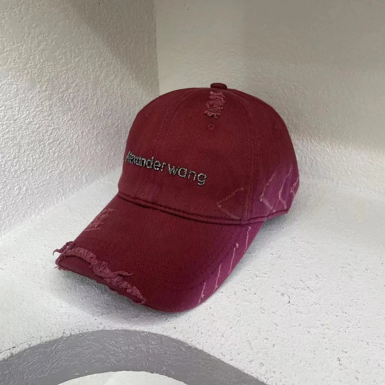 Alexander Wang Distressed Embroidered Baseball Cap Beige Olive Charcoal Vintage