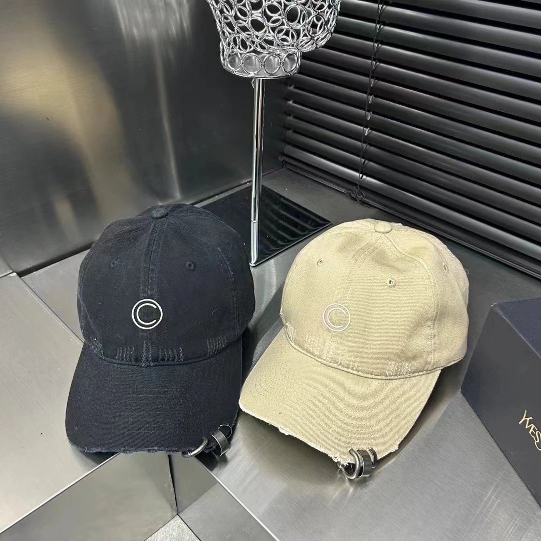 Circled Logo Distressed Cotton Baseball Cap Beige White Black Olive Streetwear