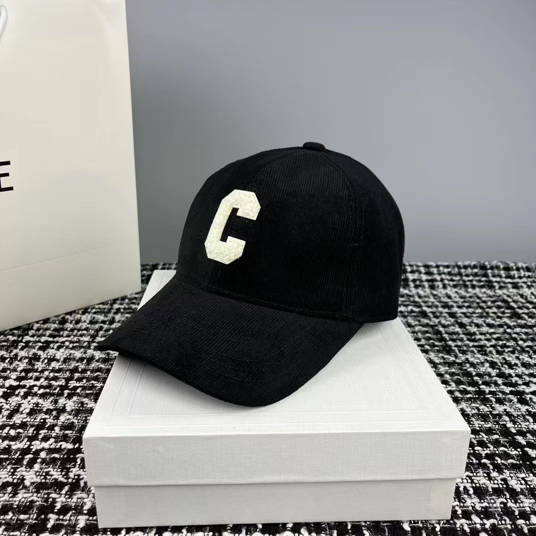 Corduroy Baseball Cap with Embroidered C Logo in Pink Brown Red Beige Tan White Black