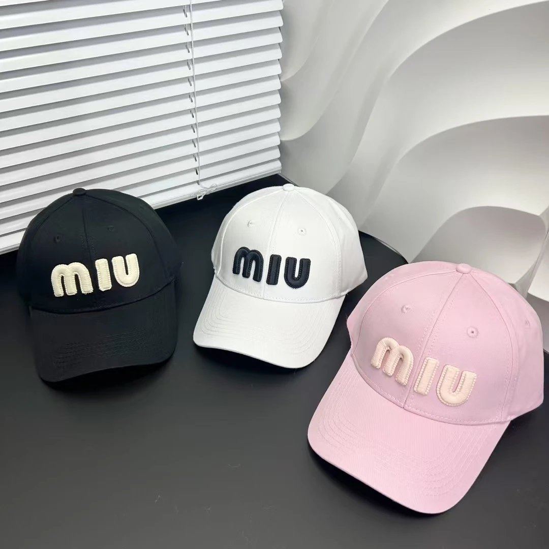 Miu Miu Embroidered Logo Black White Pink Baseball Cap
