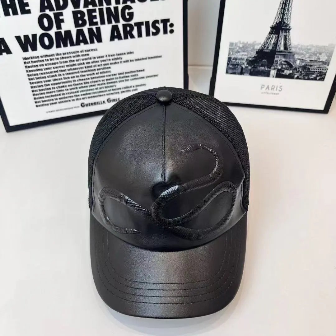 Black Leather Bee Embroidered Trucker Cap