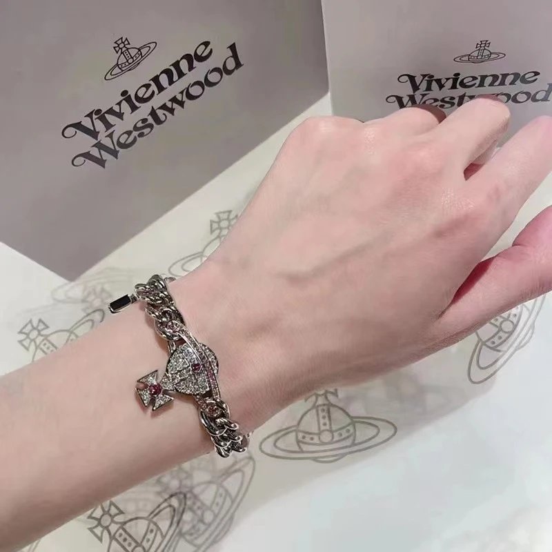 Vivienne Westwood Orb Silver Rhinestone Chain Bracelet