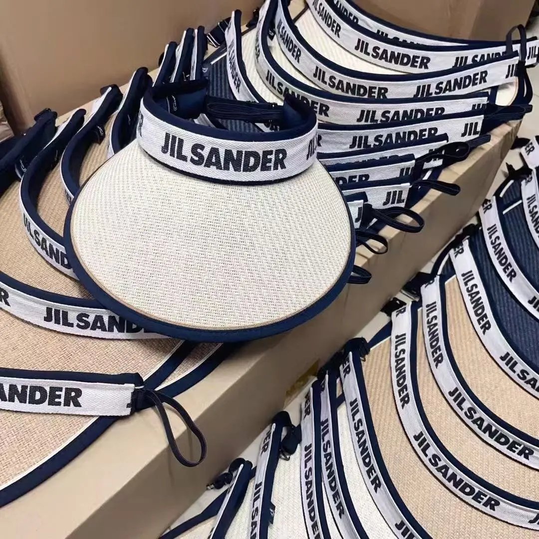 Jil Sander Visor Navy Beige Woven Sun Hat