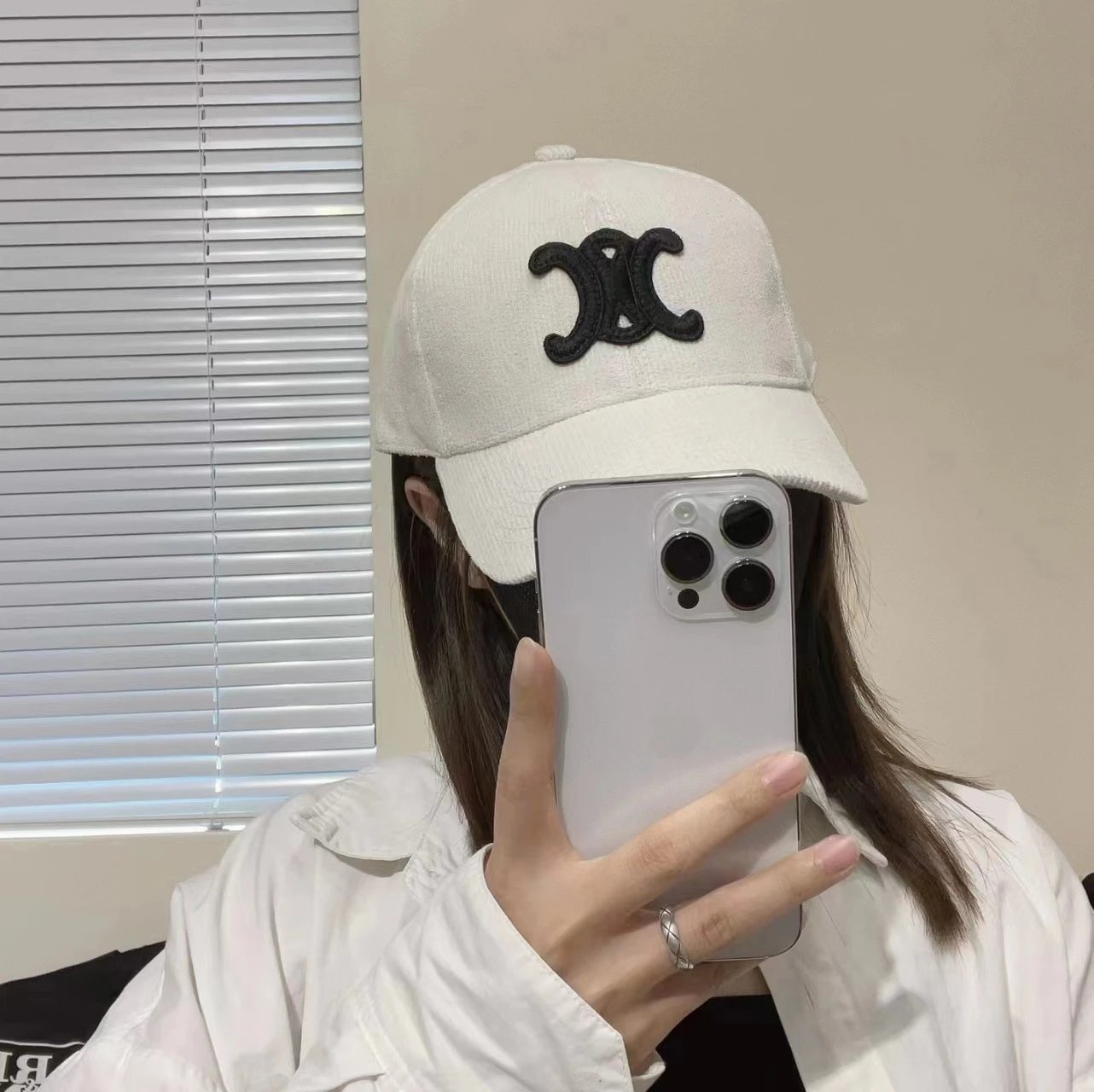 Celine Logo Embroidered White Casual Baseball Cap