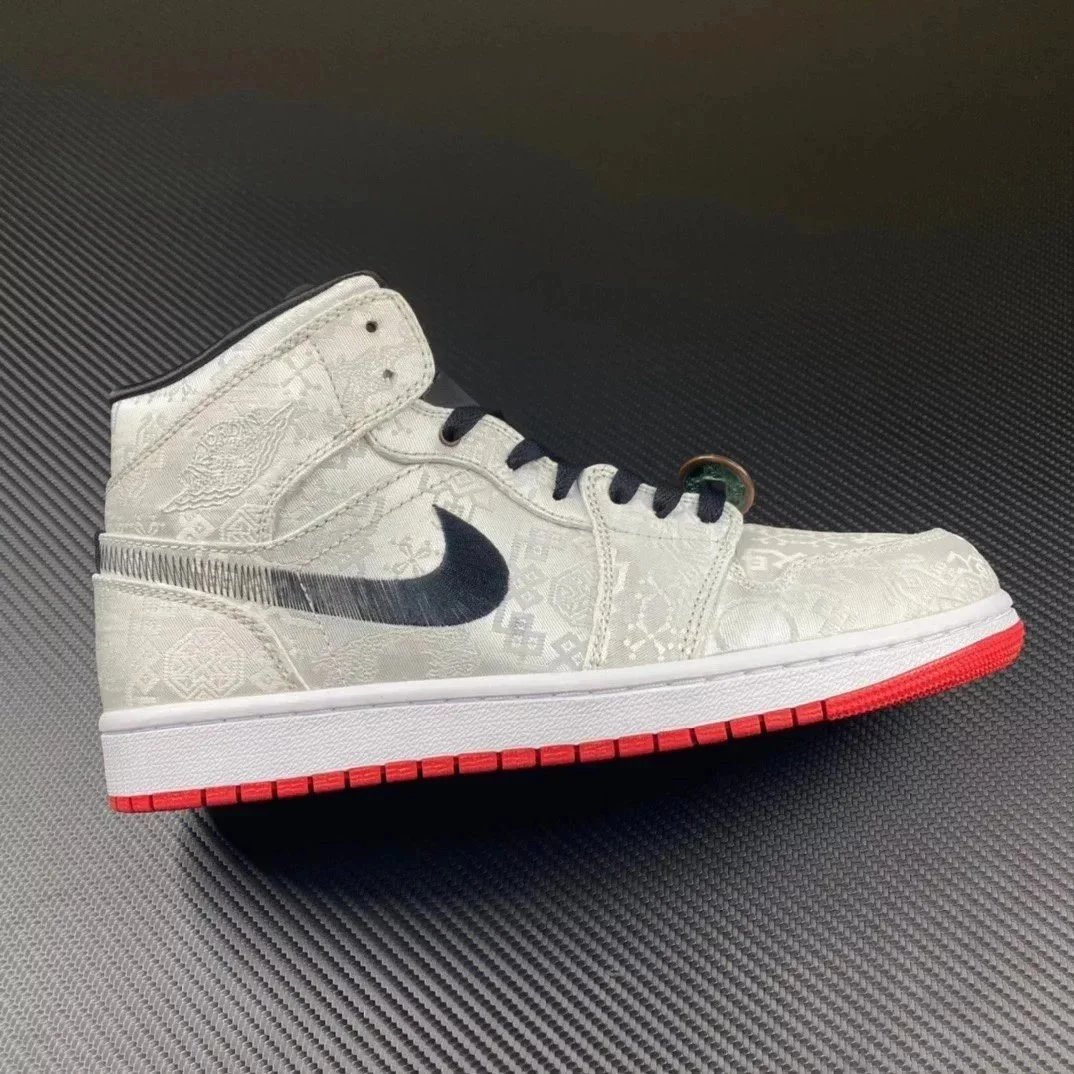 Nike Air Jordan 1 White Red Brocade High Top Sneakers