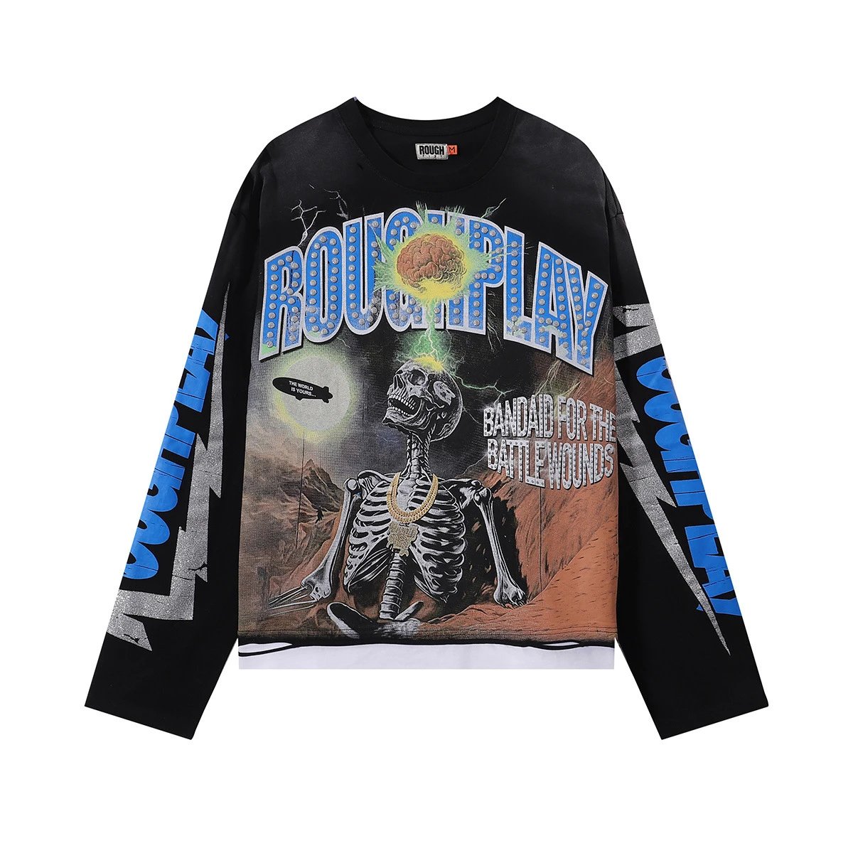 Roughplay Bandaid For The Battle Wounds Black Distressed Graphic Sweatshirt