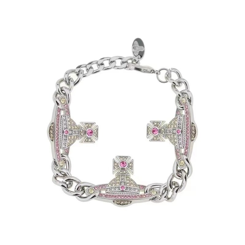 Vivienne Westwood Orb Silver Rhinestone Chain Bracelet