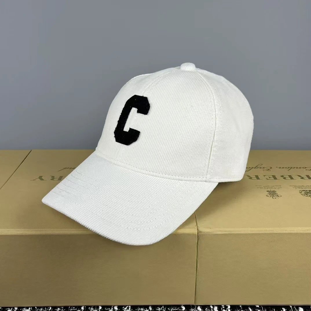 Corduroy Baseball Cap with Embroidered C Logo in Pink Brown Red Beige Tan White Black