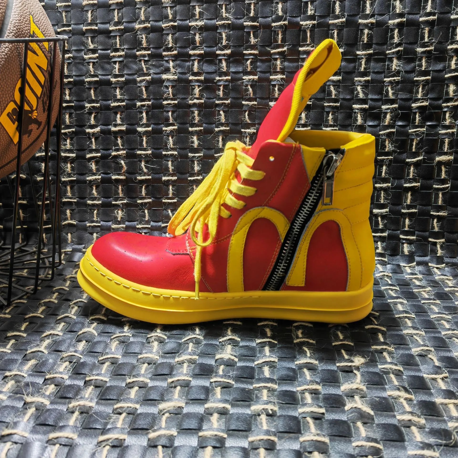 Red And Yellow High Top Platform Sneakers