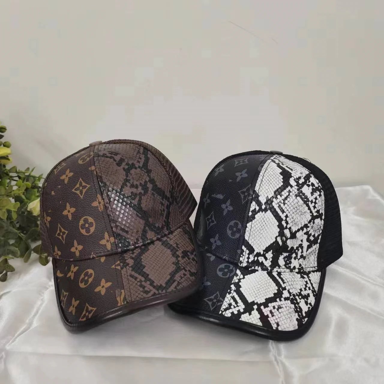 Louis Vuitton Monogram Snake Print Black White Patchwork Trucker Cap