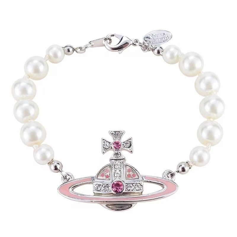 Vivienne Westwood Orb Pink Enamel Pearl Bracelet