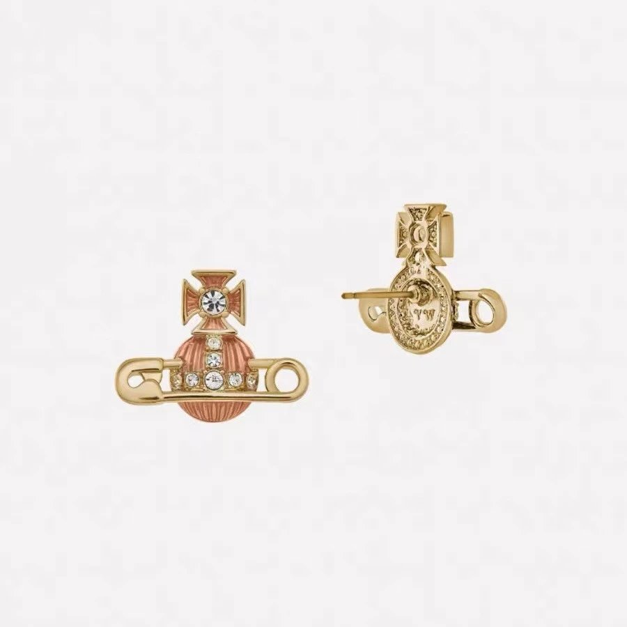 Vivienne Westwood Orb Blue Enamel Crystal Safety Pin Earrings