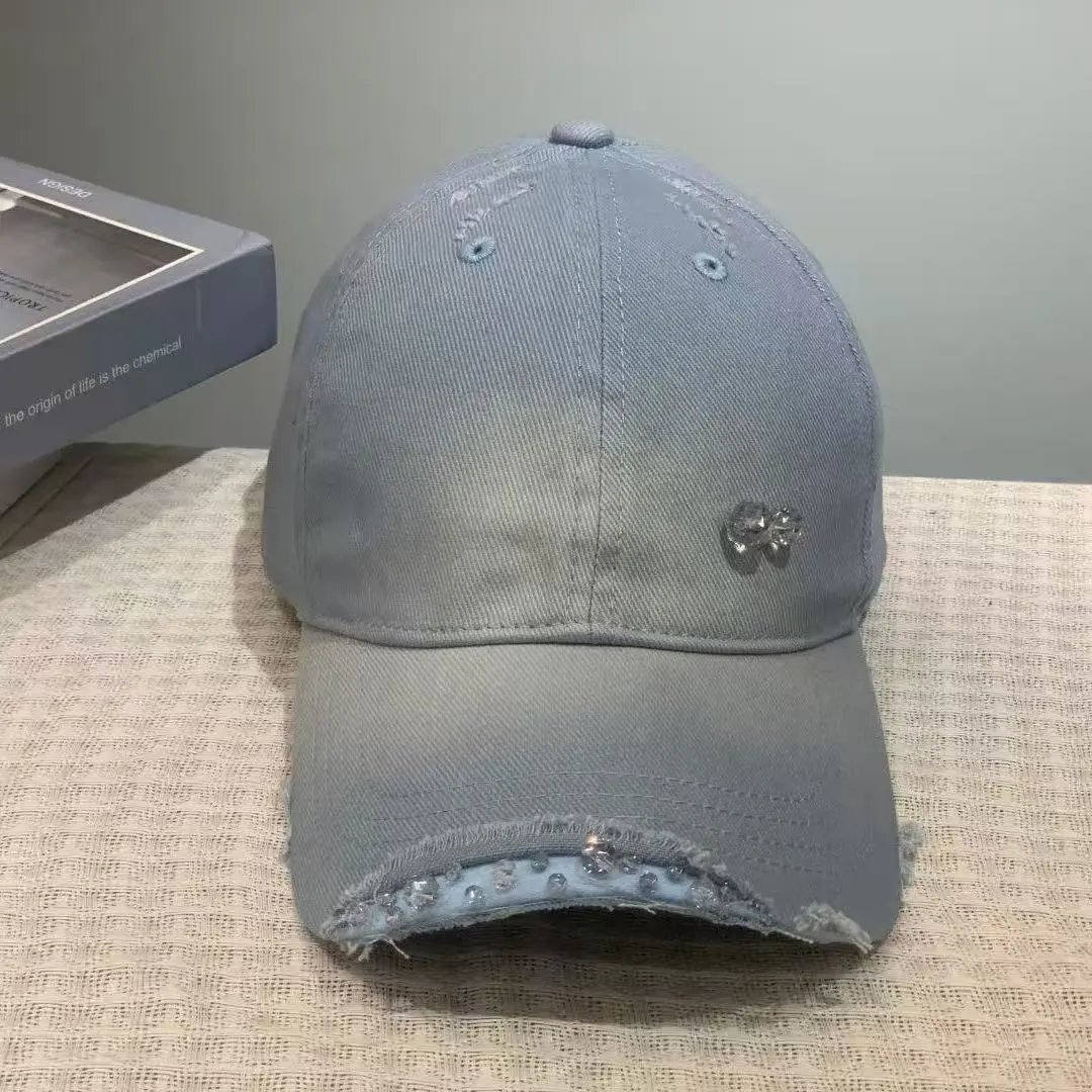 Distressed Denim Baseball Cap Assorted Colors Embellished Casual Hat