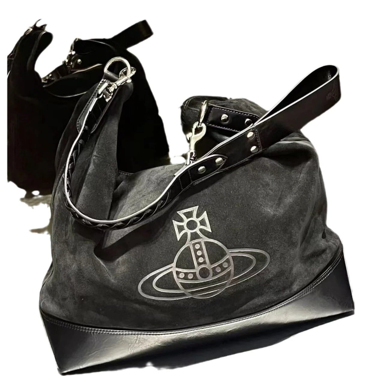 Vivienne Westwood Orb Black Suede Hobo Bag