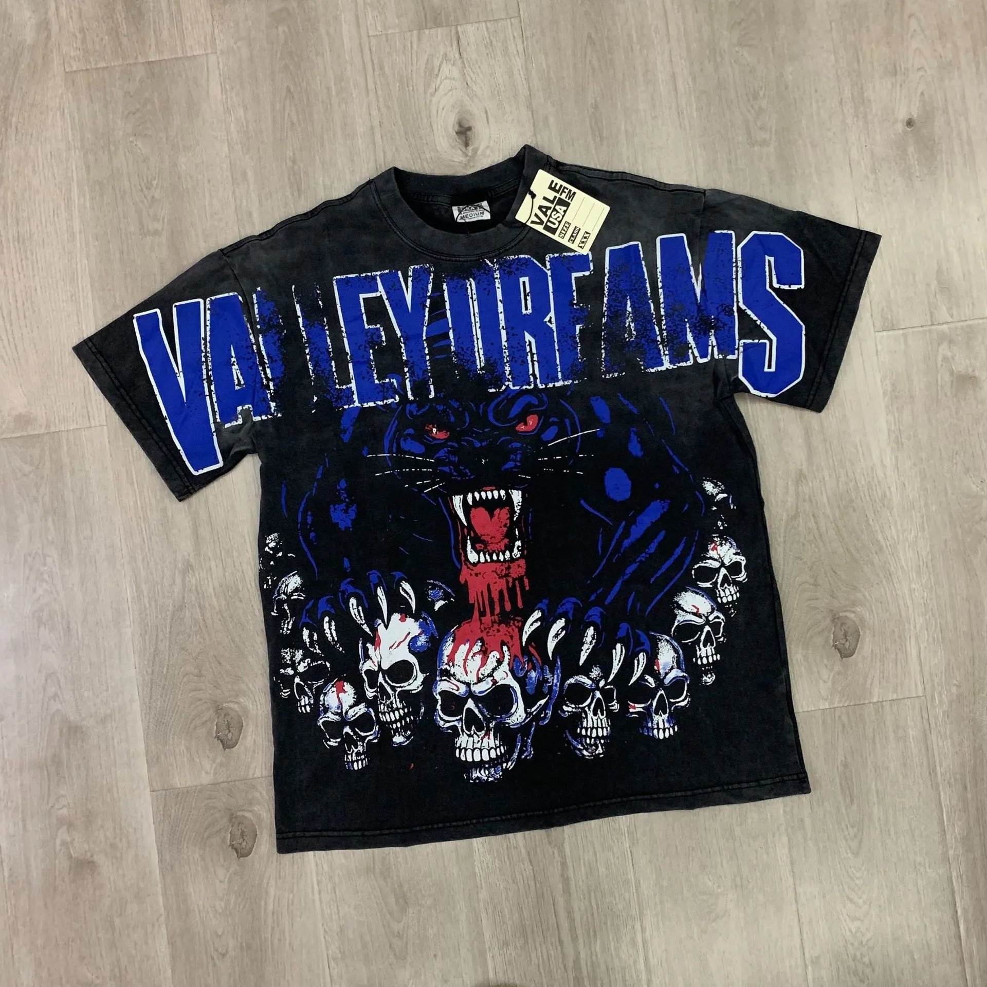 Valley Dreams Black Graphic Skull Panther T-Shirt