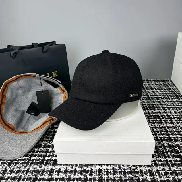 ZEGNA Hats Wool baseball cap with metal logo plaque product detail image 1