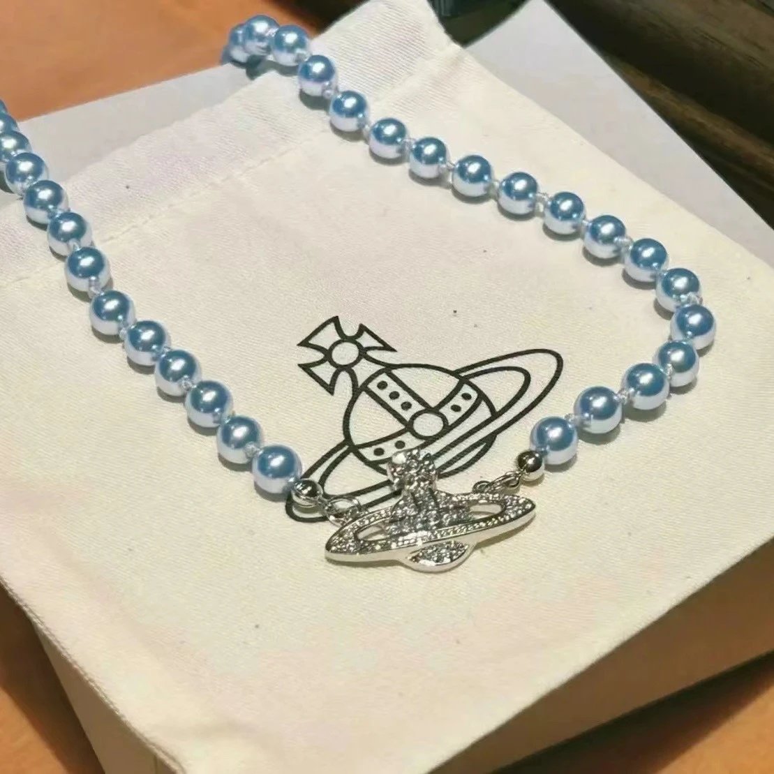 Vivienne Westwood Orb Blue Pearl Crystal Bracelet