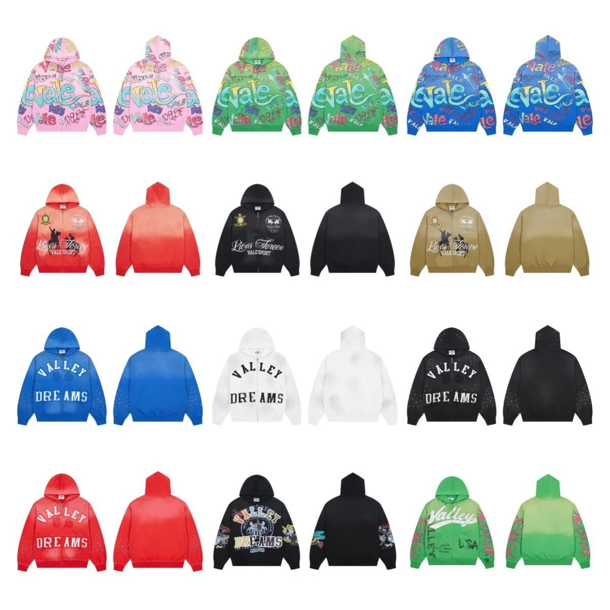 Valley Dream White Blue Red Black Rhinestone Embellished Hoodie