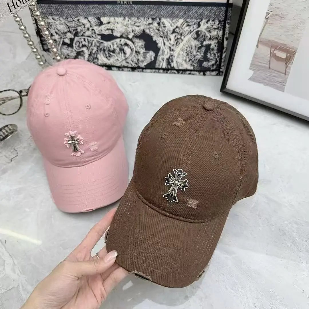 Chrome Hearts Embroidered Cross Distressed Baseball Cap
