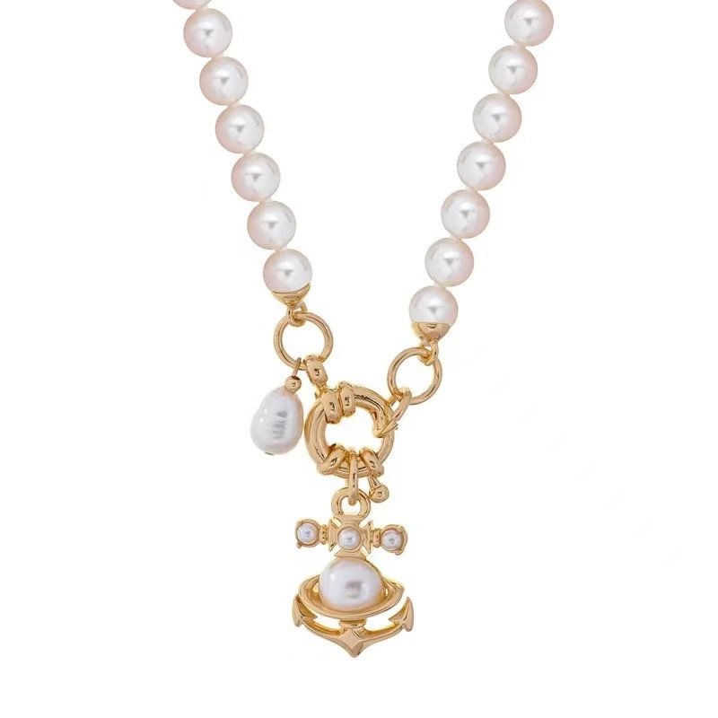 Vivienne Westwood Pearl Orb Silver Punk Necklace